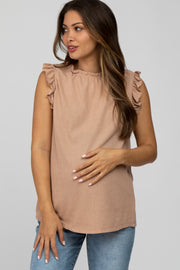 Peach Sleeveless Ruffle Accent Maternity Top