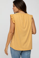 Yellow Ruffle Accent High Neck Maternity Top