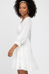 White Smocked Tiered 3/4 Ruffle Sleeve Dress