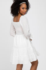 White Smocked Tiered 3/4 Ruffle Sleeve Dress