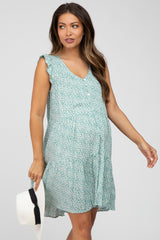 Mint Floral Print Tiered Maternity Dress