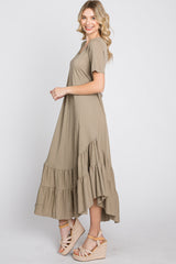 Olive Ruffle Accent Midi Dress