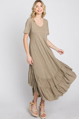 Olive Ruffle Accent Midi Dress