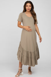 Olive Ruffle Accent Maternity Midi Dress