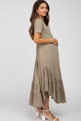 Olive Ruffle Accent Maternity Midi Dress