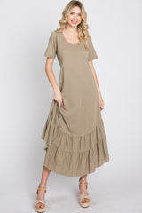 Olive Ruffle Accent Midi Dress