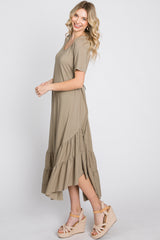 Olive Ruffle Accent Midi Dress