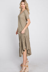 Olive Ruffle Accent Midi Dress