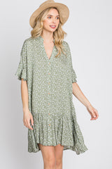 Light Olive Floral Ruffle Hi- Lo Hem Maternity Mini Dress