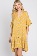 Yellow Floral Ruffle Hi- Lo Hem Mini Dress