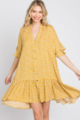 Yellow Floral Ruffle Hi- Lo Hem Mini Dress