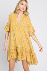 Yellow Floral Ruffle Hi- Lo Hem Mini Dress