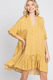 Yellow Floral Ruffle Hi- Lo Hem Mini Dress