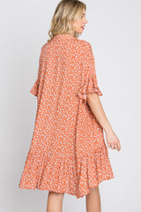 Orange Floral Ruffle Hi- Lo Hem Mini Dress