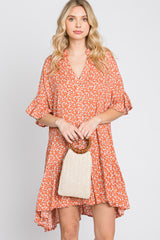 Orange Floral Ruffle Hi- Lo Hem Mini Dress