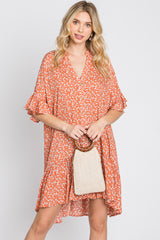 Orange Floral Ruffle Hi- Lo Hem Mini Dress