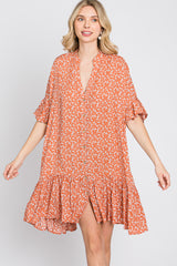 Orange Floral Ruffle Hi- Lo Hem Mini Dress