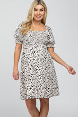 Cream Printed Puff Sleeve Maternity Dress