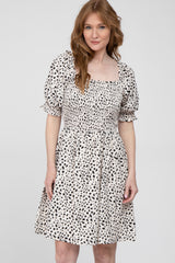 Cream Printed Puff Sleeve Dress