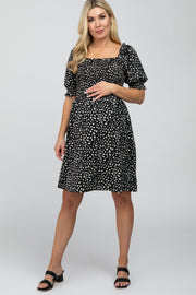 Black Printed Puff Sleeve Maternity Dress