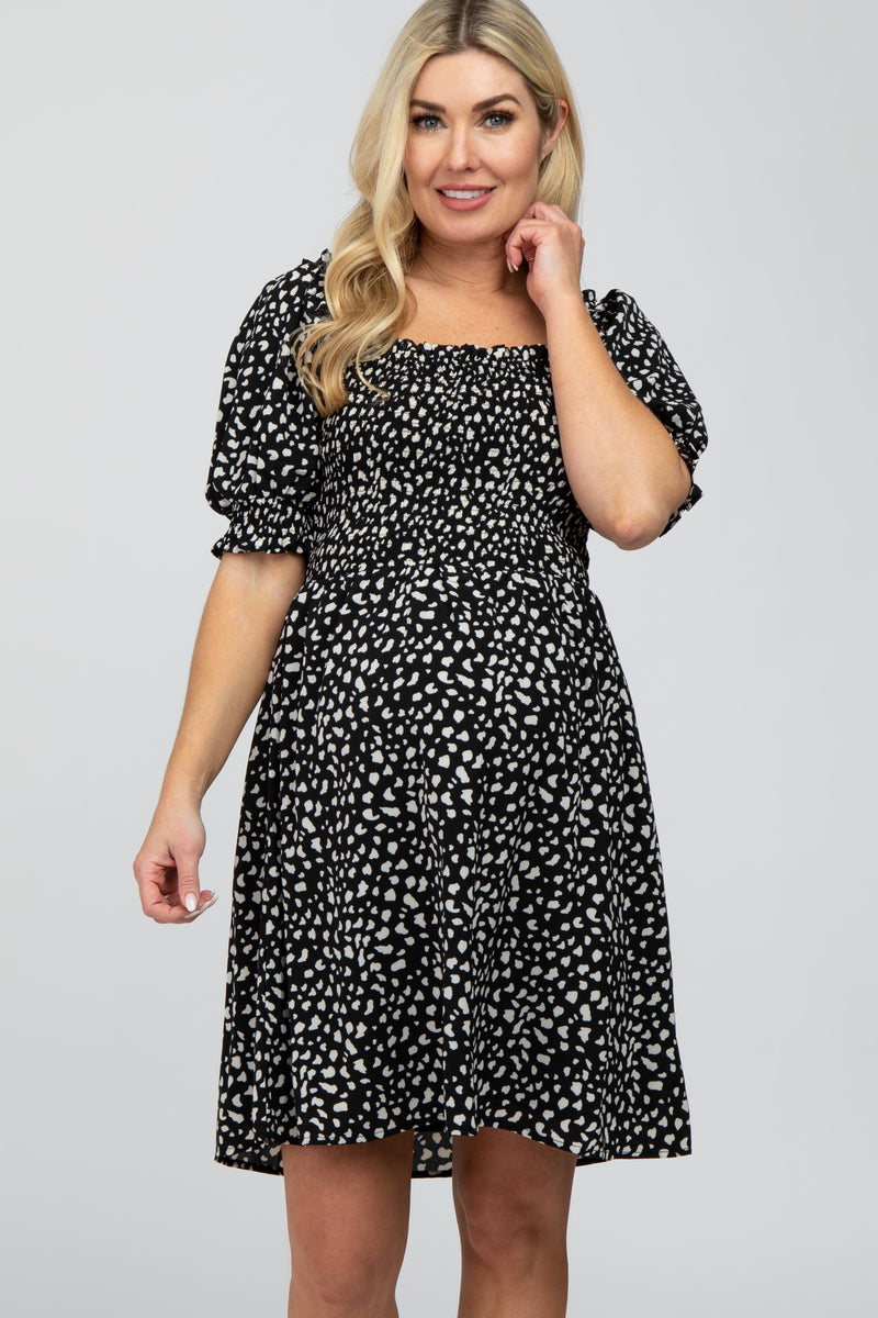 Black Printed Puff Sleeve Maternity Dress– PinkBlush