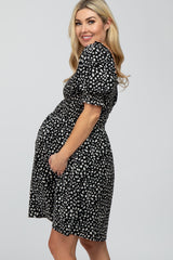 Black Printed Puff Sleeve Maternity Dress