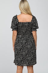 Black Printed Puff Sleeve Maternity Dress