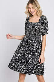 Black Printed Puff Sleeve Dress