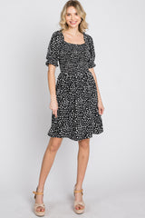 Black Printed Puff Sleeve Dress