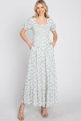 Ivory Floral Smocked Tiered Maxi Dress