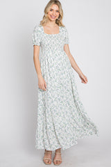 Ivory Floral Smocked Tiered Maxi Dress