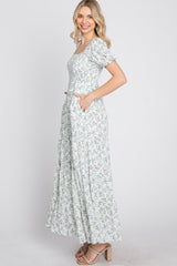 Ivory Floral Smocked Tiered Maxi Dress