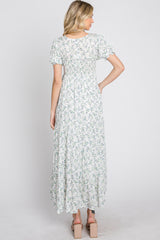 Ivory Floral Smocked Tiered Maxi Dress