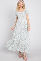 Ivory Floral Smocked Tiered Maxi Dress