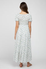 Ivory Floral Smocked Tiered Maternity Maxi Dress