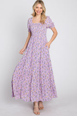 Lavender Floral Smocked Tiered Maxi Dress