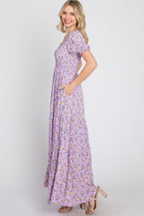 Lavender Floral Smocked Tiered Maxi Dress