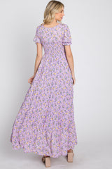 Lavender Floral Smocked Tiered Maxi Dress