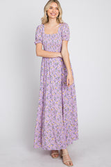 Lavender Floral Smocked Tiered Maxi Dress