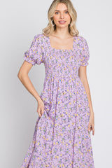 Lavender Floral Smocked Tiered Maxi Dress