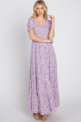 Lavender Floral Smocked Tiered Maternity Maxi Dress