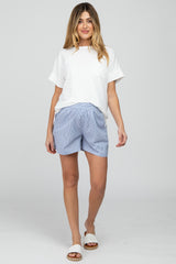 Light Blue Striped Maternity Shorts