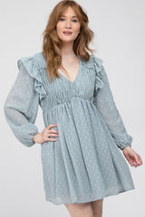 Light Blue Textured Ruffle Accent Maternity Dress