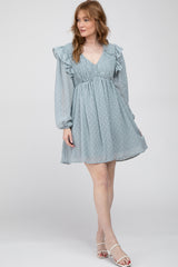 Light Blue Textured Ruffle Accent Dress