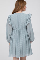 Light Blue Textured Ruffle Accent Dress