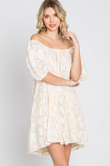 Cream Floral Burnout Puff Sleeve Dress