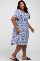 Navy Floral Sweetheart Neck Plus Dress