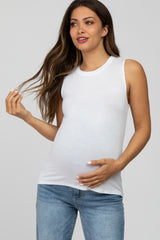 White Basic Sleeveless Maternity Top