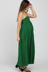 Green Printed Sleeveless Maternity Maxi Dress