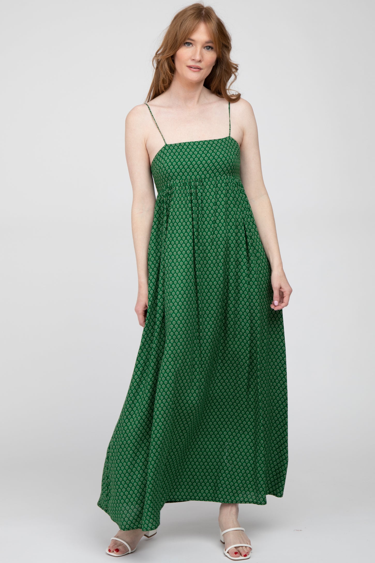 Green Printed Sleeveless Maternity Maxi Dress– PinkBlush